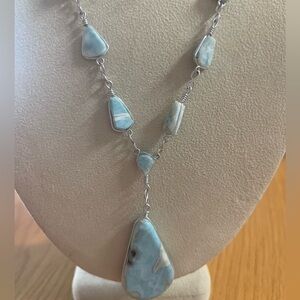 Elegant Silver and Larimar Blue Stone Necklace